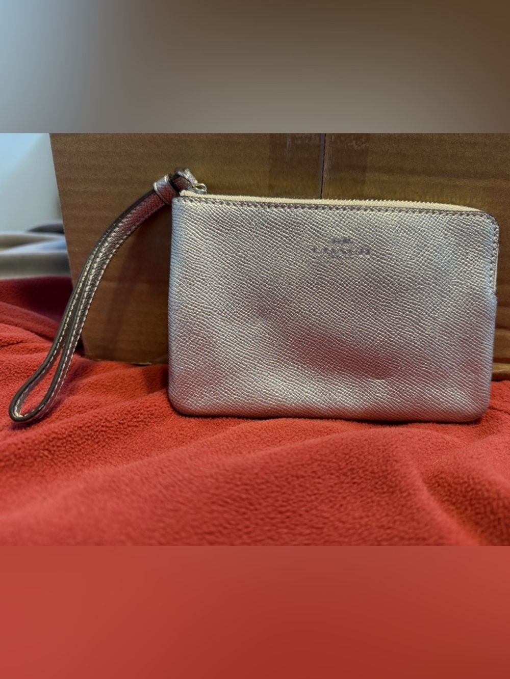 Coach Metallic Silver Wristlet Clutch